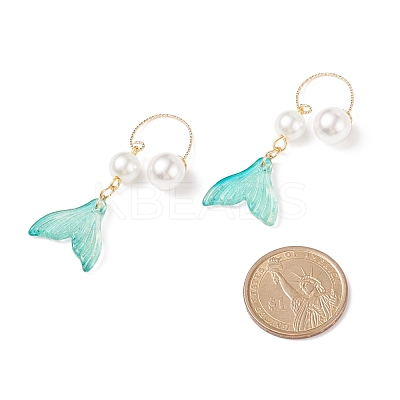 Glass Whale Tail with Imitation Pearl Cuff Earrings EJEW-JE04996-1