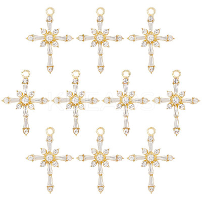 10Pcs Brass Clear Cubic Zirconia Pendants FIND-BC0004-29-1