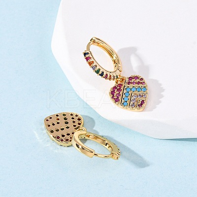 Heart Brass Micro Pave Clear Cubic Zirconia Hoop Earrings EJEW-F384-09G-1