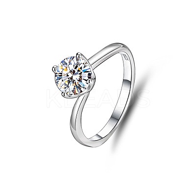 Flat Round Rhodium Plated 925 Sterling Silver Micro Pave Cubic Zirconia Finger Rings for Women WG84544-01-1