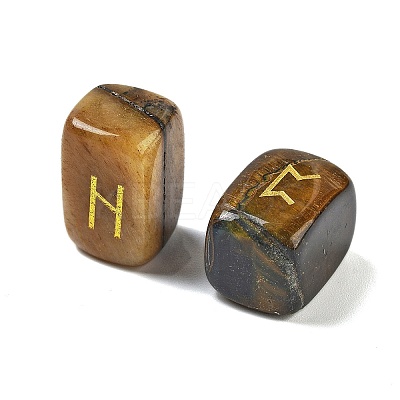 Rectangle Natural Tiger Eye Rune Stones G-Z059-01D-1