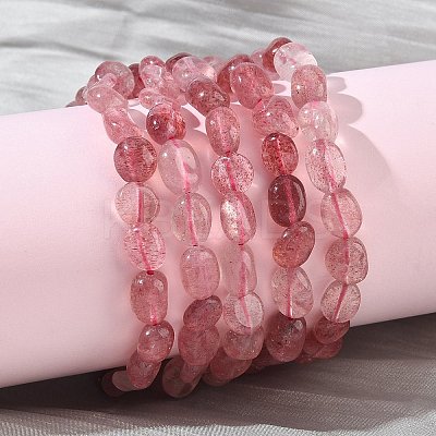 Natural Strawberry Quartz Beads Stretch Bracelets for Women BJEW-Z158-02D-01-1