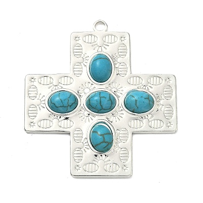 304 Stainless Steel with Dyed Synthetic Turquoise Pendants STAS-G374-05S-17-1