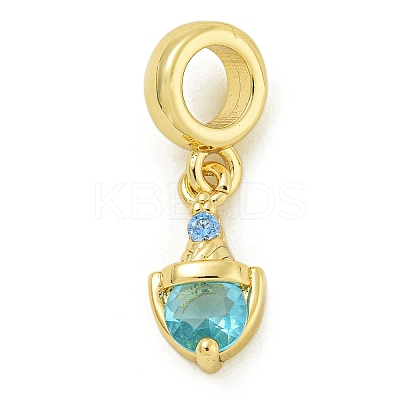 Rack Plating Brass Pave Cubic Zirconia Shield European Dangle Charms KK-Z067-44G-01-1
