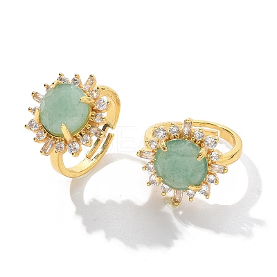 Sunflower Natural Green Aventurine Finger Rings RJEW-B113-03G-03-1