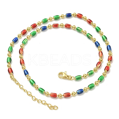 Brass Enamel Column Link Chain Necklaces NJEW-H039-07G-1
