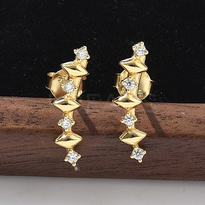 925 Sterling Silver Clear Cubic Zirconia Stud Earrings EJEW-Q032-01G-G-1