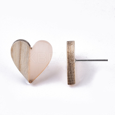 Transparent Resin & Wood Stud Earrings EJEW-N017-002A-D07-1