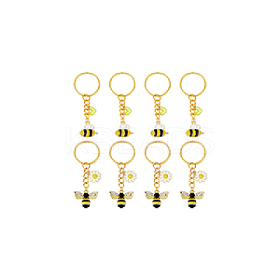 8Pcs 2 Style Alloy & Brass Enamel Keychains KEYC-DC0001-14-1