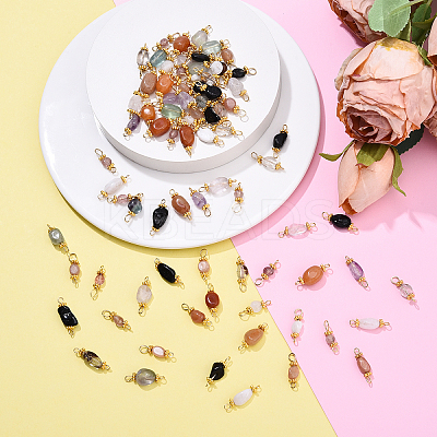 80Pcs 8 Style Natural Gemstone Connector Charms PALLOY-YW00066-1