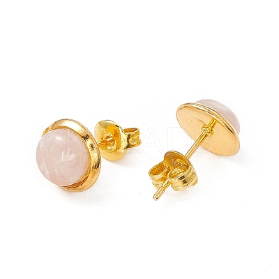 Gemstone Half Round Stud Earrings EJEW-P220-02G-1