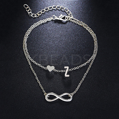 Alloy Infinity Heart Initial Charm Double Layer Anklets for Women FS-WG74AE6-26-1