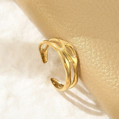 Hollow Out 304 Stainless Steel Cuff Rings for Women RJEW-G338-23G-1