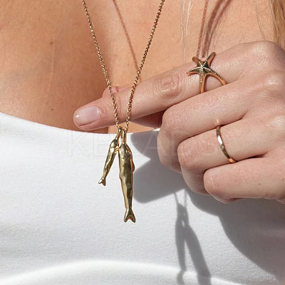 Ocean 304 Stainless Steel Double Fish Pendant Necklaces for Women WI5548-1