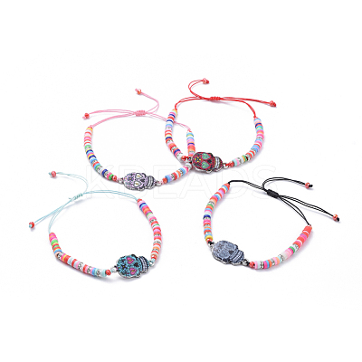 Adjustable Nylon Thread Braided Bead Bracelets BJEW-JB05192-M-1