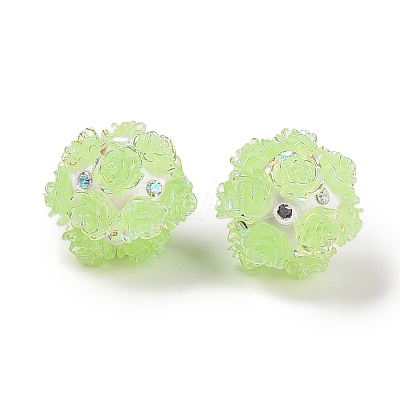 Handmade Polymer Clay Rhinestone Beads with Embossed Acrylic Rose CLAY-H004-06B-1