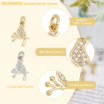12Pcs 2 Colors Brass Micro Pave Clear Cubic Zirconia Charms FIND-DC0003-27-1