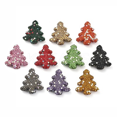 Christmas Tree Polymer Clay Rhinestone Beads CLAY-NH0001-14-1