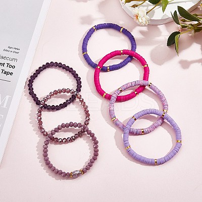 7Pcs 7 Style Handmade Polymer Clay Heishi Surfer Stretch Bracelets Set BJEW-SW00073-05-1
