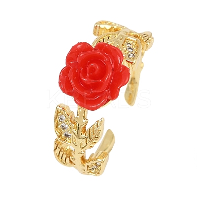 Flower Resin Cuff Rings RJEW-P155-01A-G-1