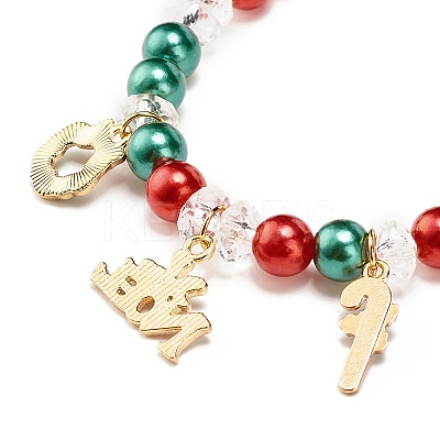 Acrylic Pearl Beaded Stretch Bracelet with Alloy Enamel Charms BJEW-JB08292-1