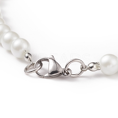 Glass Pearl Round Beaded Necklace for Men Women NJEW-JN03923-01-1