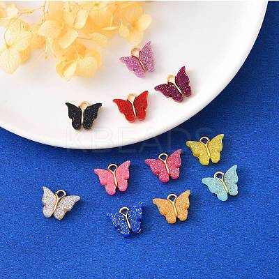 Alloy Enamel Pendants with Glitter Powder and Zinc Alloy Hanging Plating ENAM-R056-01-1