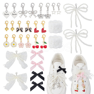 30Pcs 15 Styles Alloy & Resin & Plastic Imitation Pearl Shoes Charms HJEW-HY00121-1