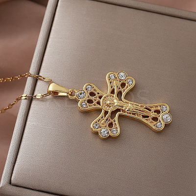 Vintage 304 tainless Steel Clear Glass Religion Jesus Cross Pendant Necklaces for Women EK1005-1