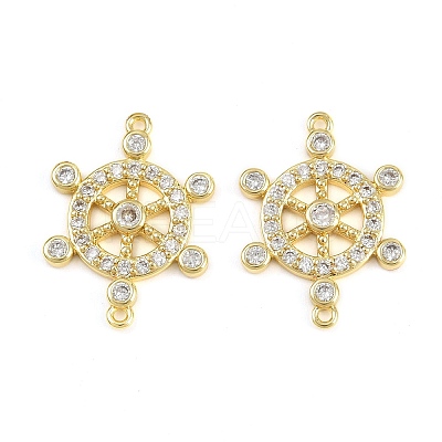 Brass Pave Clear Cubic Zirconia Helm Connector Charms KK-C114-11G-1
