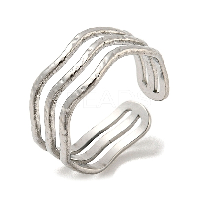 Non-Tarnish 304 Stainless Steel Triple Lines Open Cuff Ring LS-RJEW-C067-07P-1