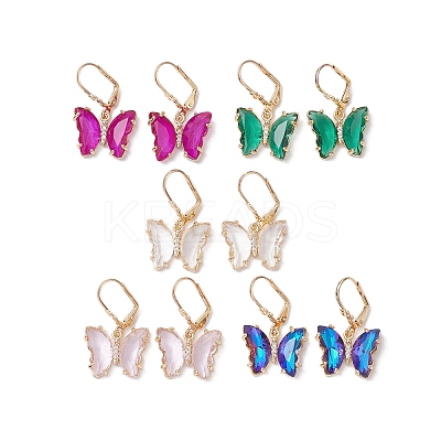 Glass Leverback Earring EJEW-C077-07KCG-1