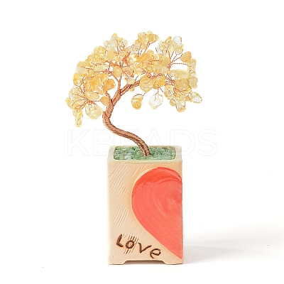 Heart Money Tree Natural Yellow Quartz Bonsai Display Decorations DJEW-G027-16RG-05-1