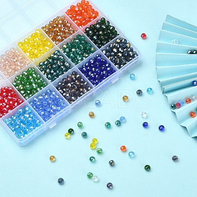 1200Pcs 15 Colors Electroplate Glass Beads Strands EGLA-YW0001-53-1