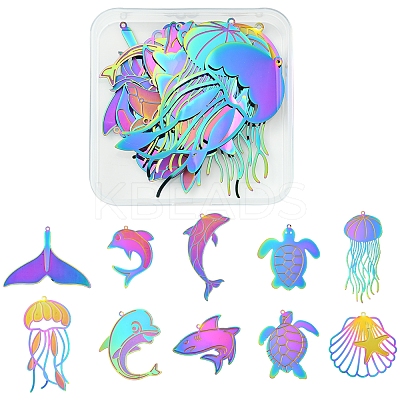 20Pcs 10 Styles Ion Plating(IP) 304 Stainless Steel Etched Metal Embellishments Pendants STAS-FS0001-53-1