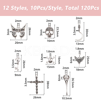 60Pcs 12 Styles Halloweem Themed Tibetan Style Alloy Pendants TIBEP-DC0001-35-1