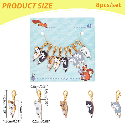 8Pcs 8 Style Alloy Enamel Cat Pendants Decoration HJEW-NB0001-50-1
