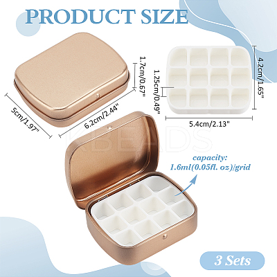 Rectangle Iron Tin Cans with 12-Grid Plastic Empty Watercolor Paint Pans CON-PH0003-12-1