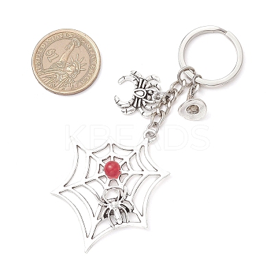 Tibetan Style Alloy Big Pendants with Iron Keychain Ring and Natural & Dyed Malaysia Jade Bead  Keychains KEYC-JKC01238-1