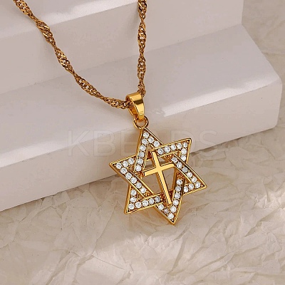 304 Stainless Steel Micro Pave Clear Cubic Zirconia Pendant Necklaces for Women LS-NJEW-U047-01B-G-1