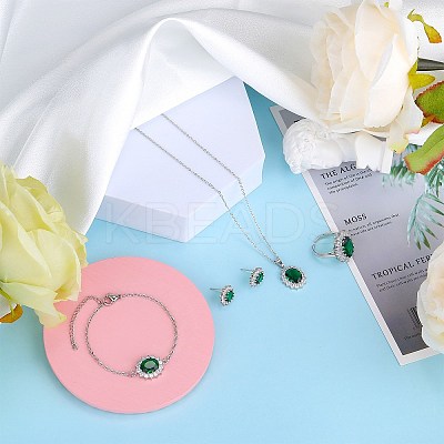 Cubic Zirconia Oval Pendant Necklace & Link Bracelet & Cuff Ring & Stud Earrings SJEW-SZC0001-01B-1