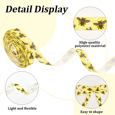 Polyester Bees Printed Grosgrain Ribbons LS-SRIB-WH20020-018C-1