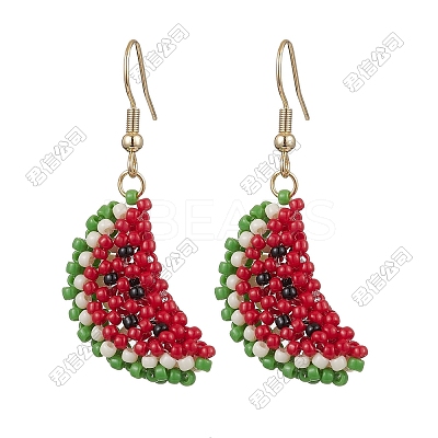 Glass Seed Beads Watermelon Dangle Earrings EJEW-FS00059-1