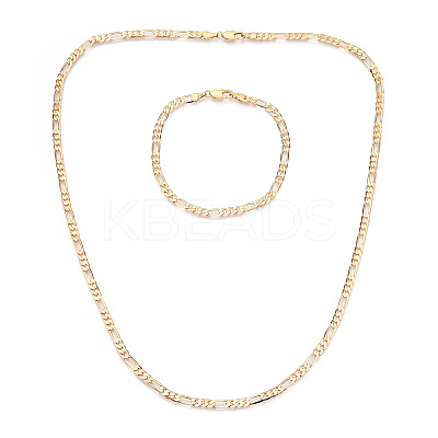Brass Figaro Chain Necklaces and Bracelets Sets SJEW-N0039-01G-1