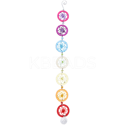 Handmade Rainbow Faux Suede & PP Plastic Woven Web/Net Pendant Decorations HJEW-WH20019-16P-1