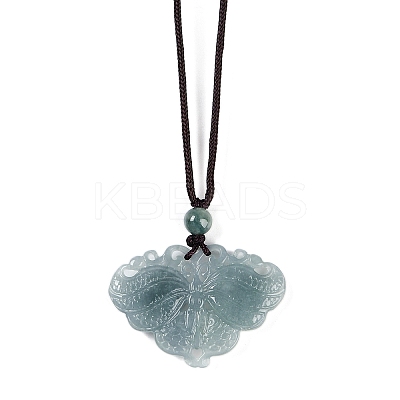 Natural Jadeite Carved Butterfly Pendant Necklaces NJEW-F321-04-1