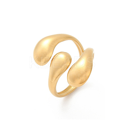 Teardrop 304 Stainless Steel Open Cuff Rings RJEW-R018-01G-01-1
