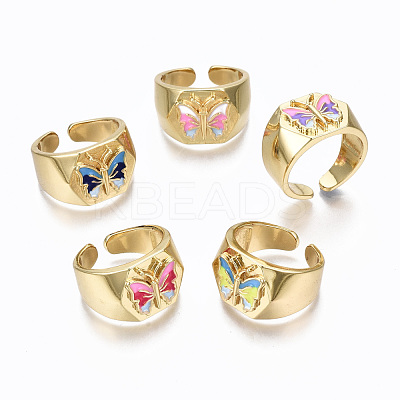 (Jewelry Parties Factory Sale)Brass Enamel Cuff Rings RJEW-S045-074-NR-1