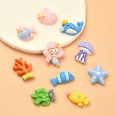 10Pcs 10 Styles Ocean Theme Opaque Resin Cabochons RESI-YW0001-53-1