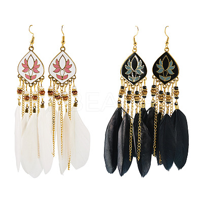 2 Pairs 2 Colors Bohemian Alloy Feather Dangle Earrings EJEW-TA0001-78B-1